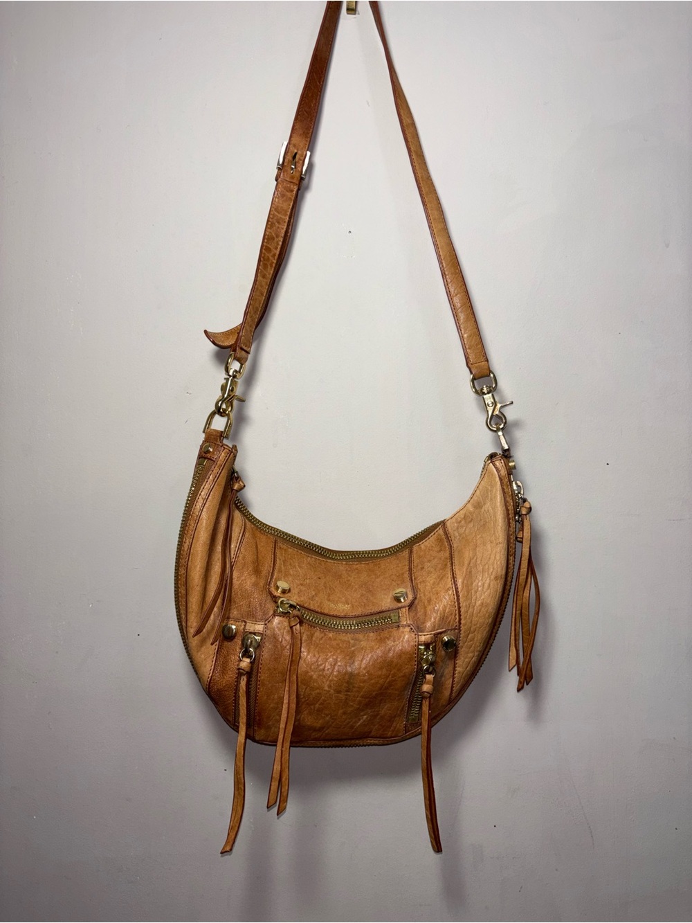 Botkier Tan Leather Crescent Hobo with Tassel Zips